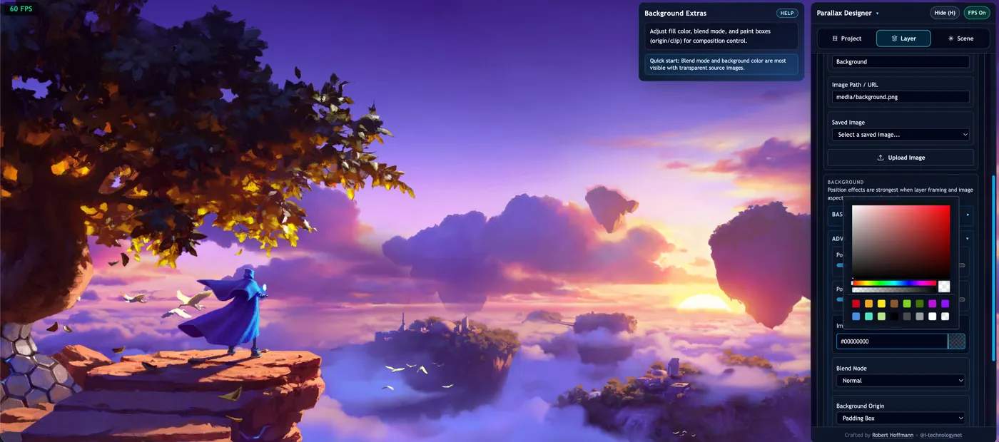 Advanced color picker for layer background color