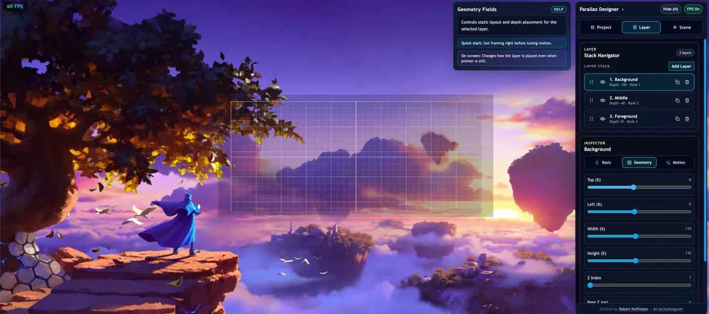 Parallax Designer geometry guide overlay